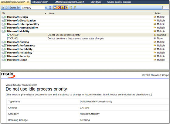 Static analysis rules dialog