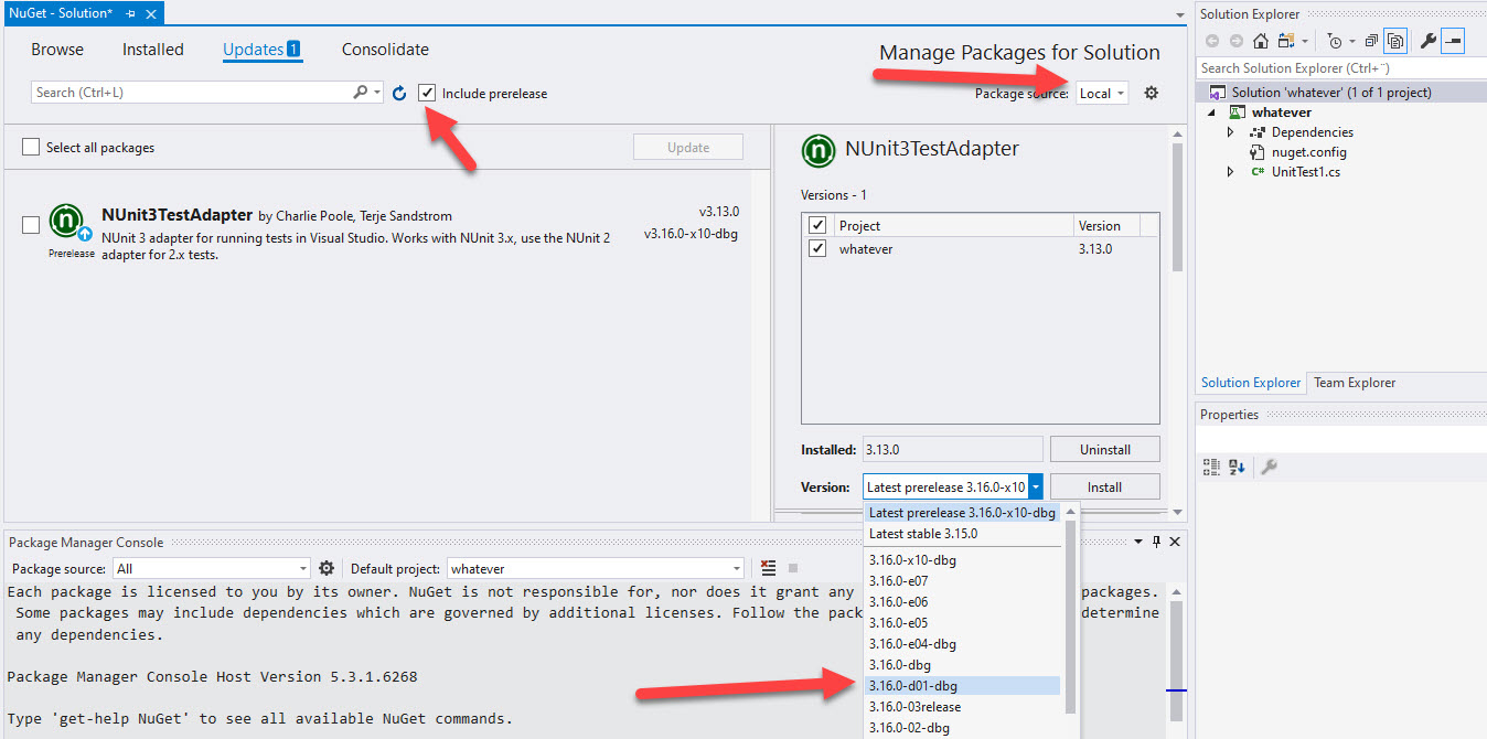 NuGet update package dialog