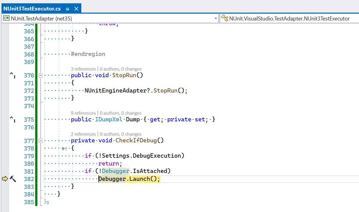 Breakpoint hit inside adapter code