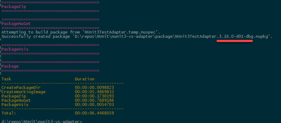 Package adapter package version highlighted